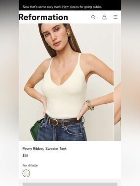 Reformation Peony Cream Ribbed V-Neck Tank Top